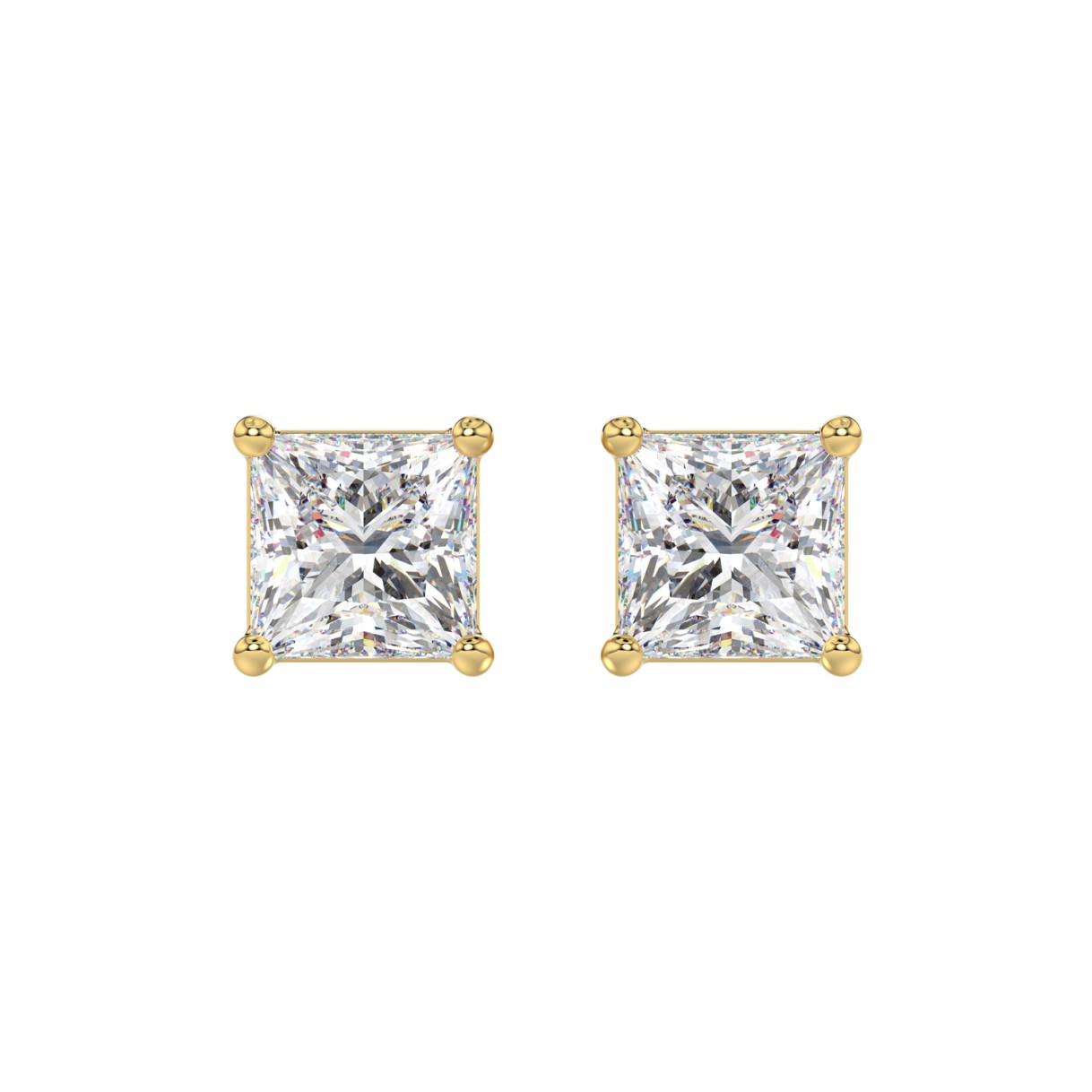 LADIES SOLITAIRE EARRINGS 4CT PRINCESS DIAMOND 14K YELLOW GOLD 1 LADIES SOLITAIRE EARRINGS 4CT PRINCESS DIAMOND 14K YELLOW GOLD - Image 1