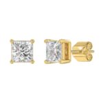 LADIES SOLITAIRE EARRINGS 4CT PRINCESS DIAMOND 14K YELLOW GOLD - Image 3