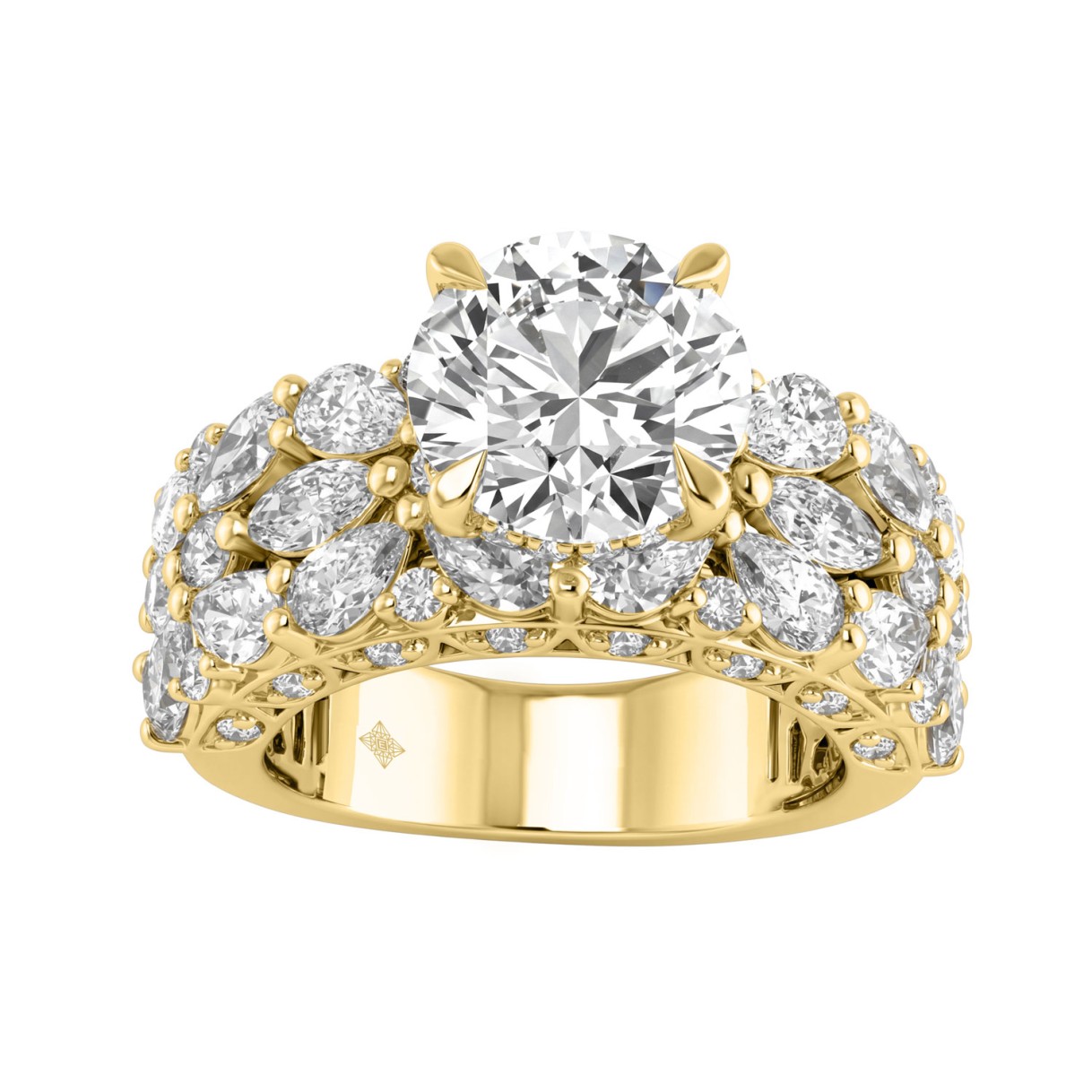14K YELLOW GOLD 7 5/8CT ROUND/MARQUISE/PEAR DIAMOND LADIES BRIDAL SET (CENTER STONE ROUND DIAMOND 4CT) 1 14K YELLOW GOLD 7 5/8CT ROUND/MARQUISE/PEAR DIAMOND LADIES BRIDAL SET (CENTER STONE ROUND DIAMOND 4CT) - Image 1