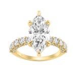 14K Yellow Gold 5 1/2Ct Marquise Cut & Round Diamond Engagement Ring Women Bridal Wedding Ring 4Ct Marquise Center Stone (Color F-G -Clarity Vs1/Vs2)