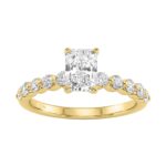 14K Yellow Gold 1 1/2Ct Round & Radiant Lab-Grown Diamond Engagement Ring For Women 1Ct Radiant Center Stone (Color F-G -Clarity Vs1/Vs2)
