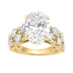14K Yellow Gold 6 1/4Ct Diamond Engagement Ring For Women 5Ct Oval Center Stone With Pear,& Round Side Stones, Luxury Bridal Ring (Color F-G -Clarity