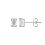 LADIES SOLITAIRE EARRINGS 1CT EMERALD DIAMOND 14K WHITE GOLD - Image 2
