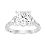 LADIES RING 3CT ROUND/PRINCESS/HALF MOON DIAMOND 14K WHITE GOLD (CENTER STONE PRINCESS DIAMOND 2CT )