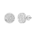 LADIES EARRINGS 1 1/2CTROUND/EMERALD DIAMOND 14K WHITE GOLD - Image 3
