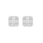 LADIES EARRINGS 1CT ROUND/PRINCESS DIAMOND 14K WHITE GOLD