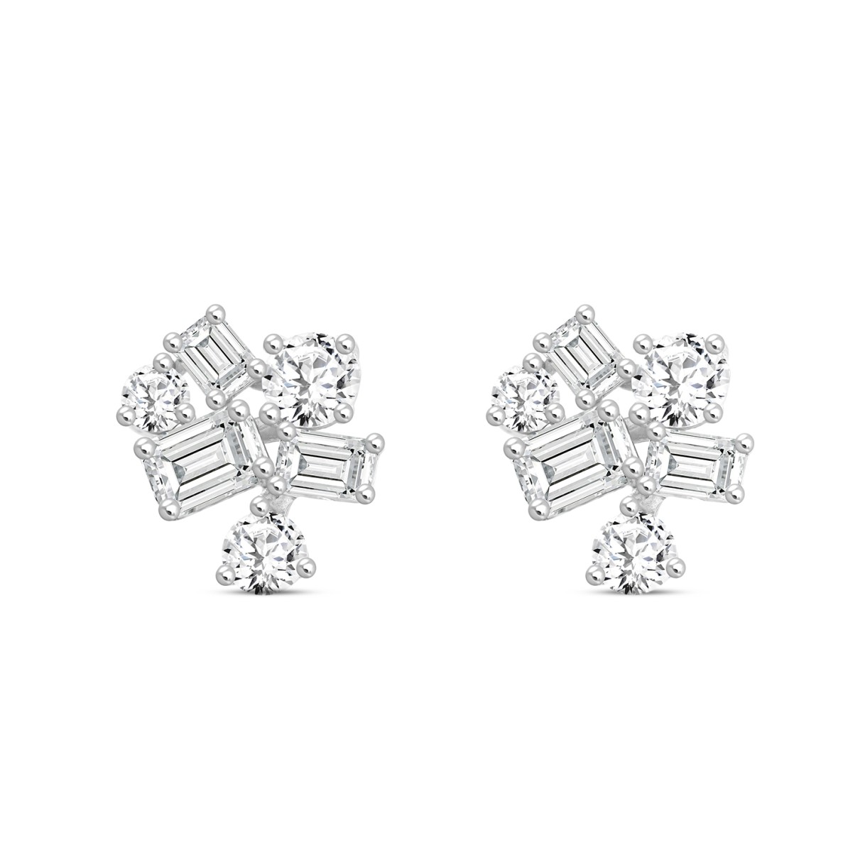 LADIES STUD EARRINGS 3 1/2CT EMERALD/ROUND DIAMOND 14K WHITE GOLD 1 LADIES STUD EARRINGS 3 1/2CT EMERALD/ROUND DIAMOND 14K WHITE GOLD - Image 1
