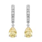 14K WHITE GOLD 2.00CT ROUND/YELLOW PEAR DIAMOND LADIES HOOP EARRINGS