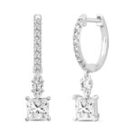LADIES EARRINGS 1 1/4CT PRINCESS/ROUND DIAMOND 14K WHITE GOLD (CENTER STONE PRINCESS DIAMOND 1CT) - Image 2