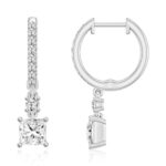 LADIES EARRINGS 1 1/4CT PRINCESS/ROUND DIAMOND 14K WHITE GOLD (CENTER STONE PRINCESS DIAMOND 1CT) - Image 3