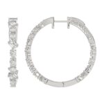 LADIES HOOP EARRINGS 2 1/2CT ROUND/EMERALD/MARQUISE DIAMOND 14K WHITE GOLD - Image 2