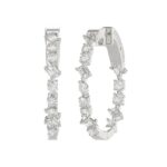 LADIES HOOP EARRINGS 2 1/2CT ROUND/EMERALD/MARQUISE DIAMOND 14K WHITE GOLD - Image 3
