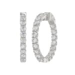 LADIES HOOP EARRINGS 3CT ROUND DIAMOND 14K WHITE GOLD