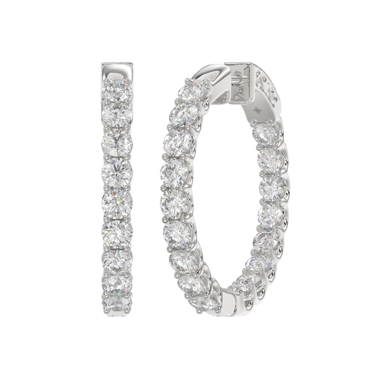 LADIES HOOP EARRINGS 3CT ROUND DIAMOND 14K WHITE GOLD 1 LADIES HOOP EARRINGS 3CT ROUND DIAMOND 14K WHITE GOLD - Image 1