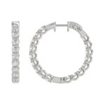LADIES HOOP EARRINGS 3CT ROUND DIAMOND 14K WHITE GOLD - Image 2