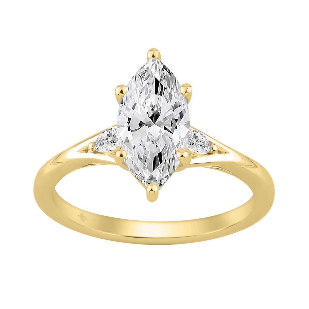 14K Yellow Gold 2 1/6Ct Marquise And Round Three Stone Ladies Engagement Ring With Marquise 2Ct Center Stone (Color F-G Clarity Vs1/Vs2) 1 14K Yellow Gold 2 1/6Ct Marquise And Round Three Stone Ladies Engagement Ring With Marquise 2Ct Center Stone (Color F-G Clarity Vs1/Vs2) - Image 1