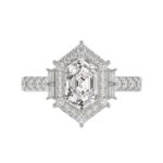 14K WHITE GOLD 2 1/4CT ROUND/BAGUETTE/HEXAGON DIAMOND LADIES RING - Image 5
