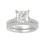14K WHITE GOLD 3 1/2CT ROUND/PRINCESS DIAMOND LADIES BRIDAL SET (CENTER STONE PRINCESS DIAMOND 3.00CT)
