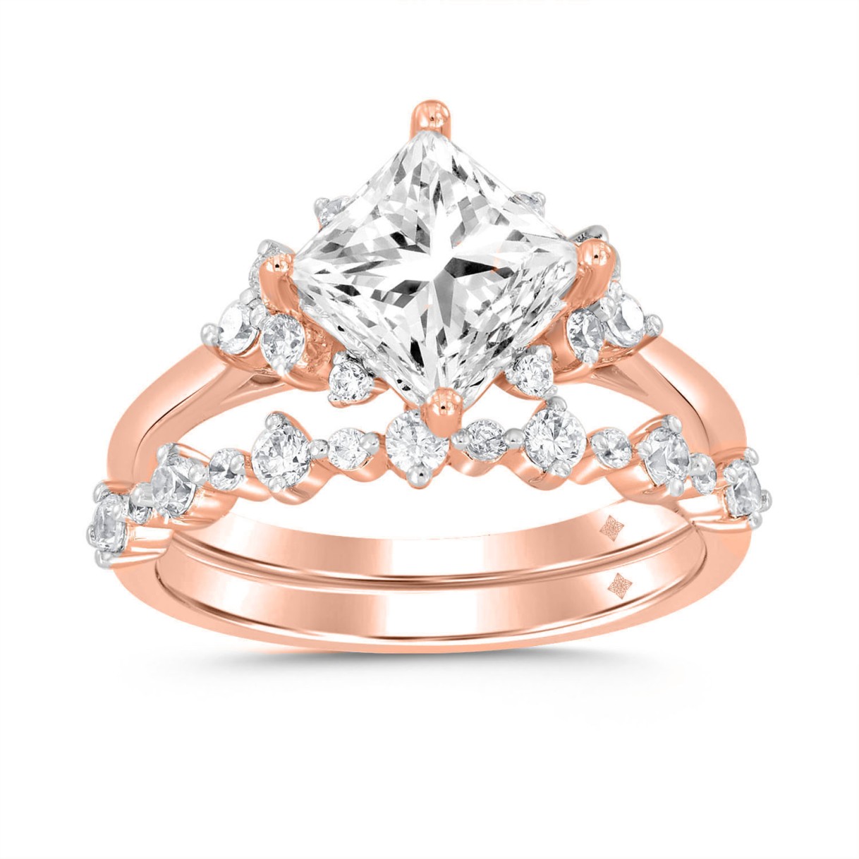 LADIES BRIDAL SET 2 1/2CT ROUND DIAMOND 14K ROSE GOLD (CENTER STONE PRINCESS DIAMOND 2CT) 1 LADIES BRIDAL SET 2 1/2CT ROUND DIAMOND 14K ROSE GOLD (CENTER STONE PRINCESS DIAMOND 2CT) - Image 1