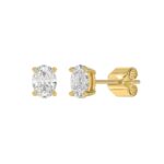 LADIES SOLITAIRE EARRINGS 1 1/2CT OVAL DIAMOND 14K YELLOW GOLD - Image 3