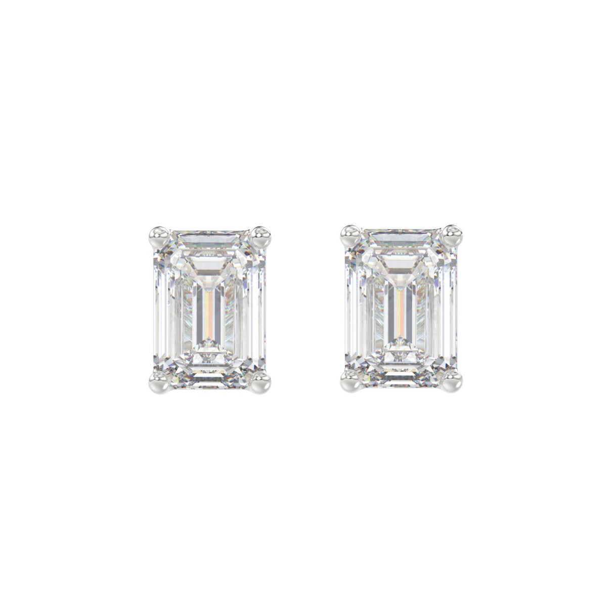 LADIES SOLITAIRE EARRINGS 3CT EMERALD DIAMOND 14K WHITE GOLD 1 LADIES SOLITAIRE EARRINGS 3CT EMERALD DIAMOND 14K WHITE GOLD - Image 1