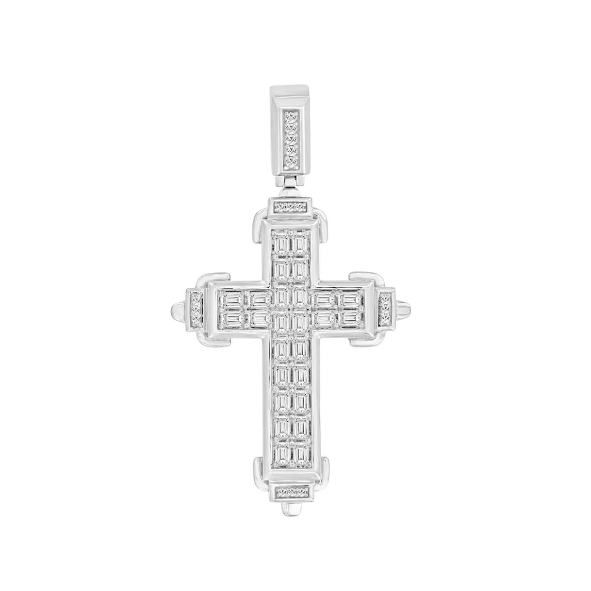 MEN'S CHARM PENDANT 3CT ROUND/EMERALD DIAMOND 14K WHITE GOLD 1 MEN'S CHARM PENDANT 3CT ROUND/EMERALD DIAMOND 14K WHITE GOLD - Image 1
