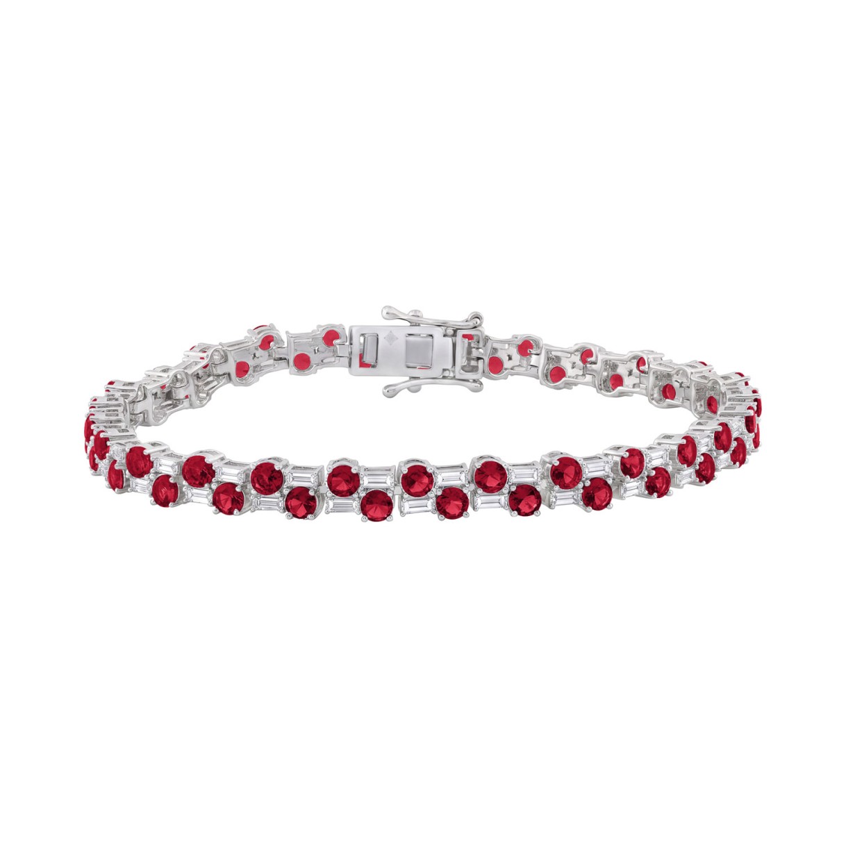 14K WHITE GOLD 9.00CT BAGUETTE/ROUND RUBY DIAMOND LADIES BRACELET (ROUND RUBY 7 3/4CT) 1 14K WHITE GOLD 9.00CT BAGUETTE/ROUND RUBY DIAMOND LADIES BRACELET (ROUND RUBY 7 3/4CT) - Image 1
