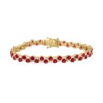 14K YELLOW GOLD 9.00CT BAGUETTE/ROUND RUBY DIAMOND LADIES BRACELET (ROUND RUBY 7 3/4CT)