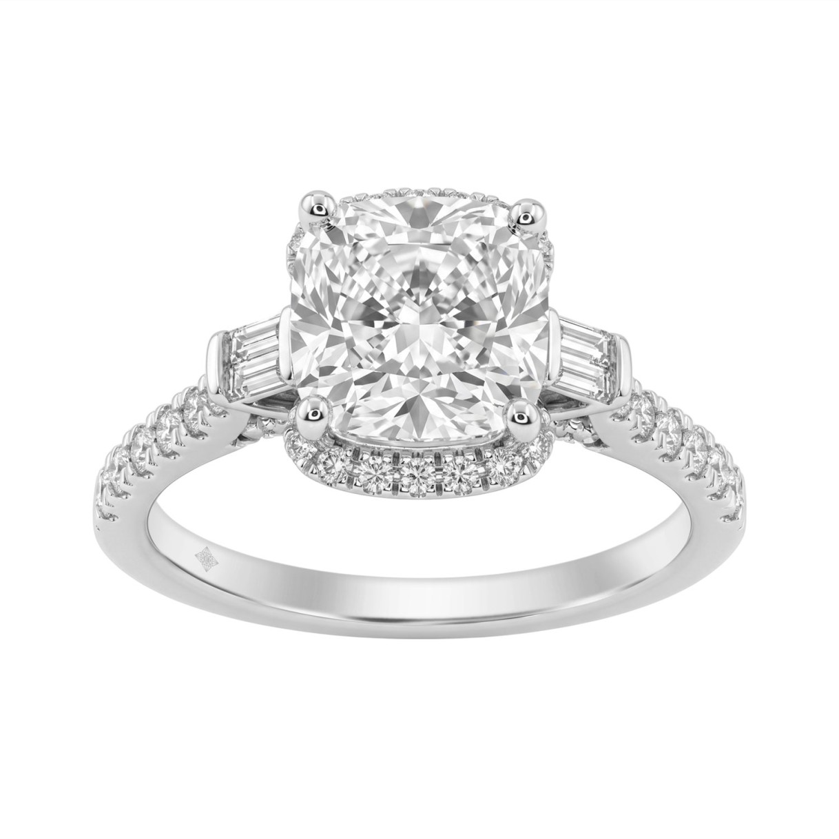 Elegance Ladies 3 1/2CT Round/Baguette/Cushion Lab Grown Diamond Bridal Ring 14K White Gold Ladies Engagement Ring with 3.00CT Cushion Center stone (C 1 Elegance Ladies 3 1/2CT Round/Baguette/Cushion Lab Grown Diamond Bridal Ring 14K White Gold Ladies Engagement Ring with 3.00CT Cushion Center stone (C - Image 1