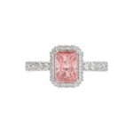 14K White Gold 4.00Ct Round Diamond Halo Ring For Women 3.00Ct Pink Radiant Cut Center Stone With Round Diamond Halo (Color F-G -Clarity Vs1/Vs2) - Image 5