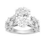 14K White Gold 6 1/4Ct Diamond Engagement Ring For Women 5Ct Oval Center Stone With Pear,& Round Side Stones, Luxury Bridal Ring (Color F-G -Clarity V