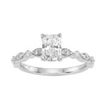 14K White Gold Radiant Cut Diamond Ladies Engagement Ring 1 1/4Ct With 1.00 Ct Center & Round Side Diamonds 1Ct Radiant Center Stone (Color F-G -