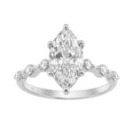 Women 14K White Gold 2 1/4Ct Lab Grown Diamond Ring Marquise Cut With Round Side Stone Engagement Ring 2.00Ct Marquise Center Stone (Color F-G -Clarit