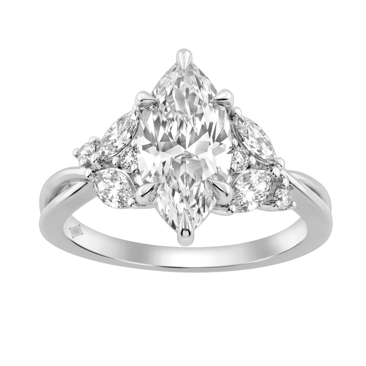 14K White Gold 3 1/2Ct Lab-Grown Diamond Engagement Ring For Women 3Ct Marquise Center With Round Side Stones, Elegant Fashion Bridal Ring (Color F-G 1 14K White Gold 3 1/2Ct Lab-Grown Diamond Engagement Ring For Women 3Ct Marquise Center With Round Side Stones, Elegant Fashion Bridal Ring (Color F-G - Image 1