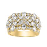 14K Yellow Gold 3.00Ct Mixed Shape Diamond Cluster Ring Round, Marquise & Pear Floral Inspired Ladies Ring (Color F-G -Clarity Vs1/Vs2)