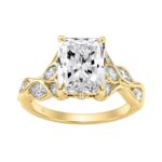 14K Yellow Gold Radiant Cut Diamond Ring 4 1/5Ct With Marquise Side Stones Ladies Engagement Ring 3Ct Radiant Center Stone (Color F-G -Clarity Vs1/Vs