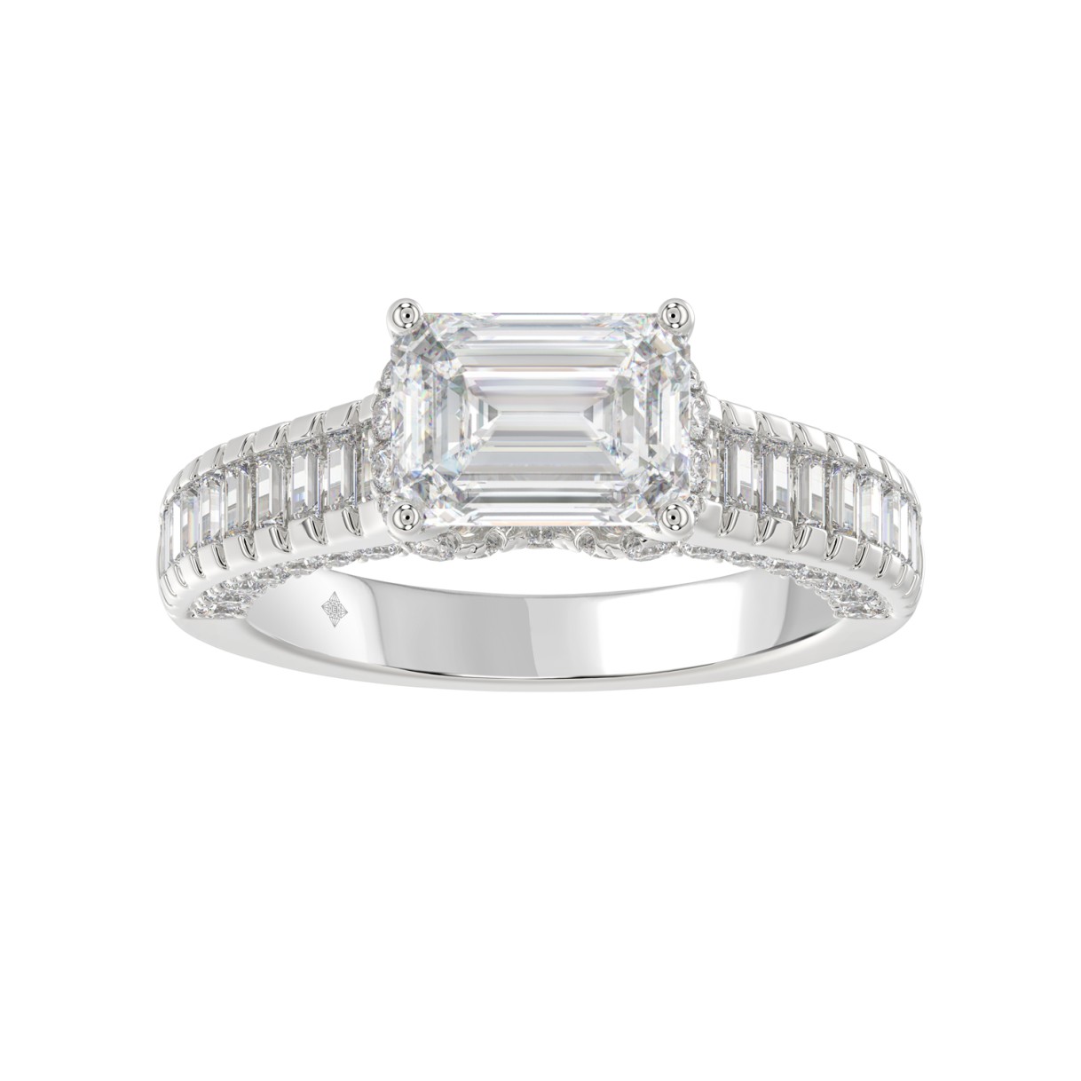 LADIES RING 3CT ROUND/EMERALD/BAGUETTE DIAMOND 14K WHITE GOLD (CENTER STONE EMERALD DIAMOND 2.00CT) 1 LADIES RING 3CT ROUND/EMERALD/BAGUETTE DIAMOND 14K WHITE GOLD (CENTER STONE EMERALD DIAMOND 2.00CT) - Image 1