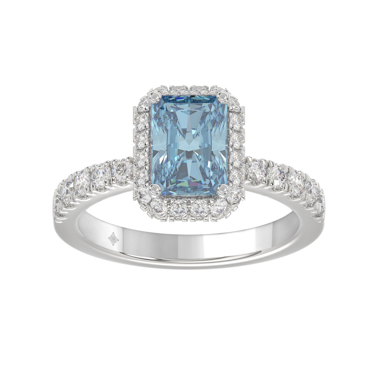 14K WHITE GOLD 1.00CT ROUND/RADIANT DIAMOND LADIES RING (CENTER STONE BLUE RADIANT DIAMOND 3.00CT) 1 14K WHITE GOLD 1.00CT ROUND/RADIANT DIAMOND LADIES RING (CENTER STONE BLUE RADIANT DIAMOND 3.00CT) - Image 1