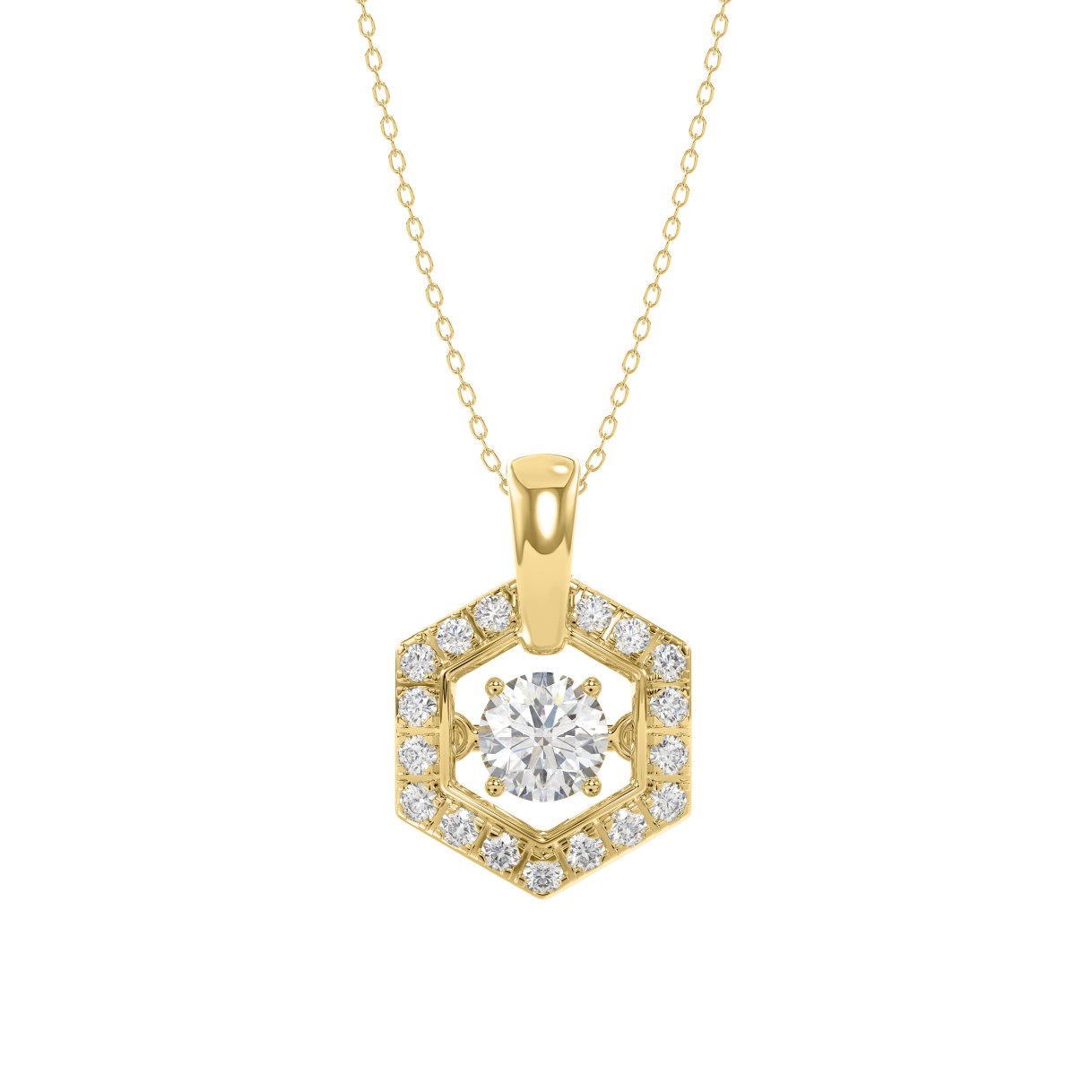LADIES DANCING DIAMOND PENDANT WITH CHAIN 1/2CT ROUND DIAMOND 14K YELLOW GOLD (CENTER STONE ROUND DIAMOND 1/3CT) 1 LADIES DANCING DIAMOND PENDANT WITH CHAIN 1/2CT ROUND DIAMOND 14K YELLOW GOLD (CENTER STONE ROUND DIAMOND 1/3CT) - Image 1