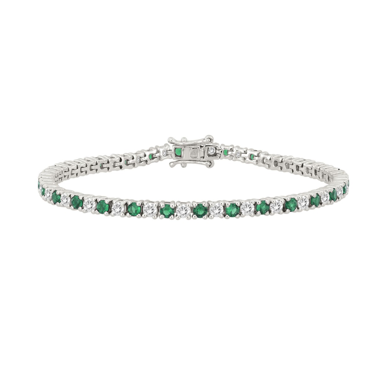 14K WHITE GOLD 5 3/8CT ROUND/EMERALD ROUND DIAMOND LADIES BRACELET (ROUND EMERALD 3CT) 1 14K WHITE GOLD 5 3/8CT ROUND/EMERALD ROUND DIAMOND LADIES BRACELET (ROUND EMERALD 3CT) - Image 1