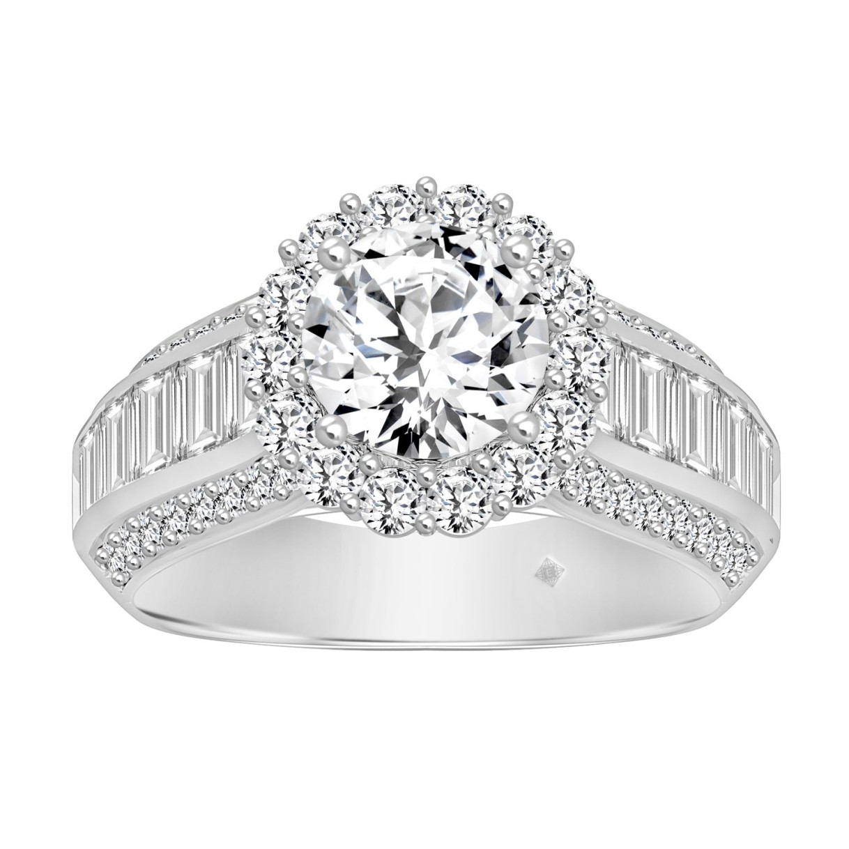 LADIES RING 3 3/4CT ROUND/BAGUETTE DIAMOND 14K WHITE GOLD (CENTER STONE ROUND DIAMOND 1 1/2CT ) 1 LADIES RING 3 3/4CT ROUND/BAGUETTE DIAMOND 14K WHITE GOLD (CENTER STONE ROUND DIAMOND 1 1/2CT ) - Image 1