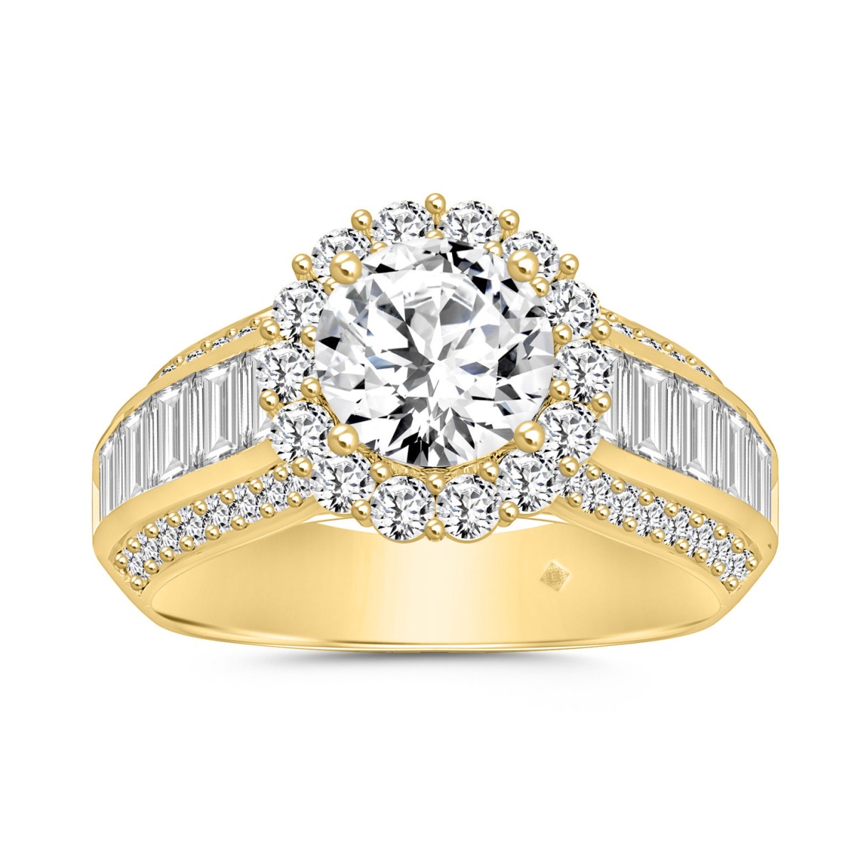 LADIES RING 3 3/4CT ROUND/BAGUETTE DIAMOND 14K YELLOW GOLD (CENTER STONE ROUND DIAMOND 1 1/2CT ) 1 LADIES RING 3 3/4CT ROUND/BAGUETTE DIAMOND 14K YELLOW GOLD (CENTER STONE ROUND DIAMOND 1 1/2CT ) - Image 1