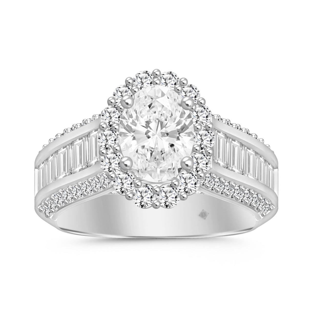 LADIES RING 3 3/4CT ROUND/OVAL/EMERALD DIAMOND 14K WHITE GOLD (CENTER STONE OVAL DIAMOND 1 1/2CT ) 1 LADIES RING 3 3/4CT ROUND/OVAL/EMERALD DIAMOND 14K WHITE GOLD (CENTER STONE OVAL DIAMOND 1 1/2CT ) - Image 1