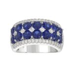 14K WHITE GOLD 4.00CT ROUND/ROUND BLUE SAPPHIRE DIAMOND LADIES RING
