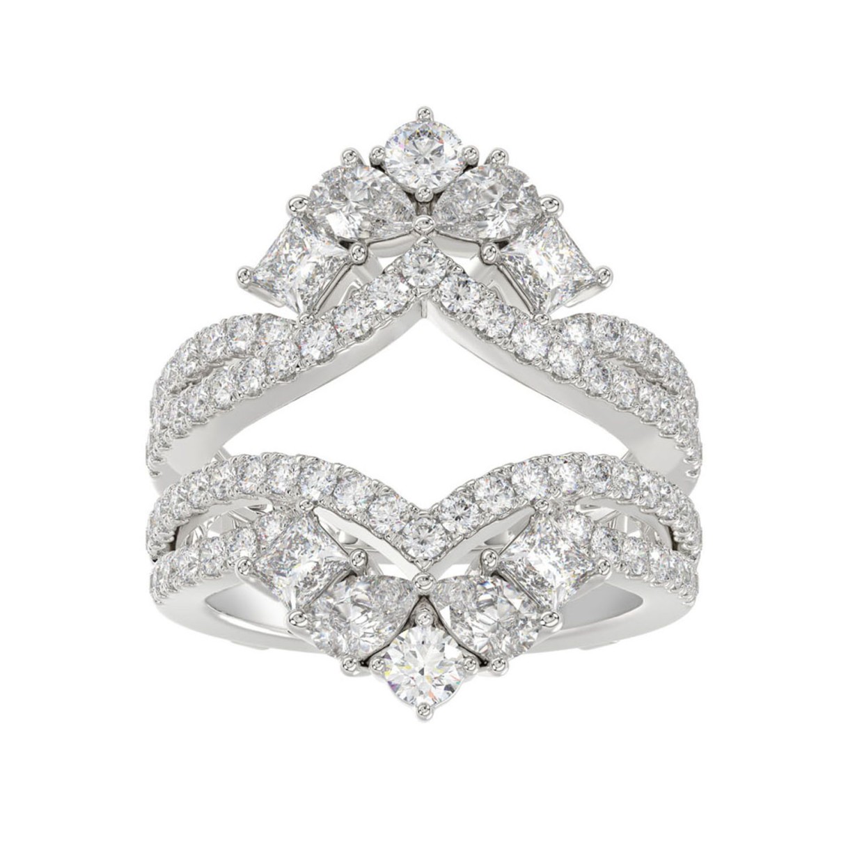LADIES WRAP RING 2 1/2CT ROUND/PRINCESS/PEAR DIAMOND 14K WHITE GOLD 1 LADIES WRAP RING 2 1/2CT ROUND/PRINCESS/PEAR DIAMOND 14K WHITE GOLD - Image 1