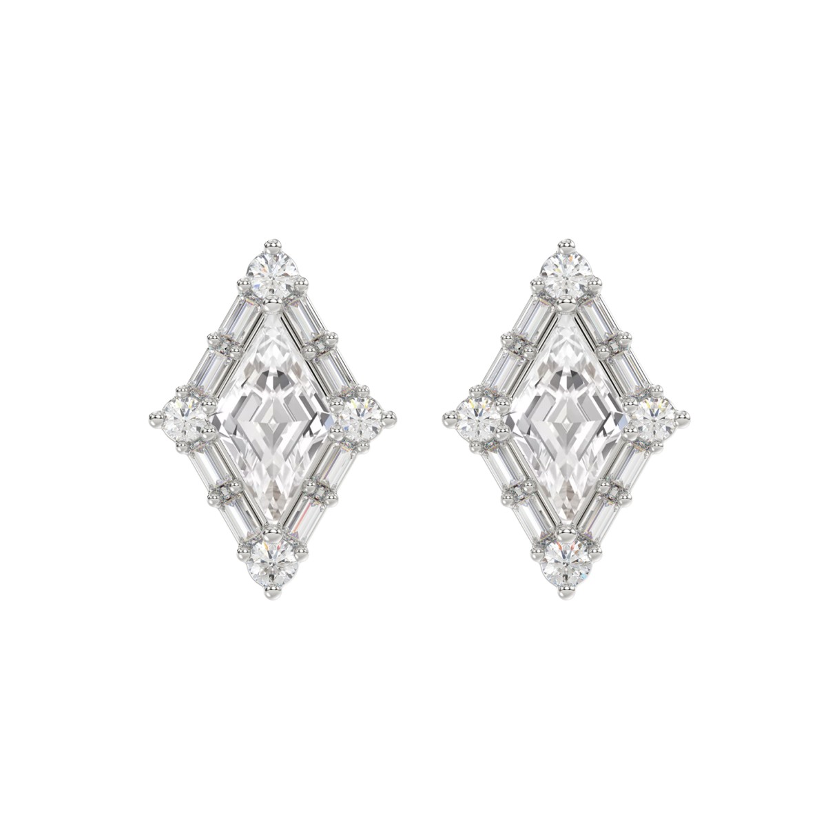 14K WHITE GOLD 1 1/4CT ROUND/BAGUETTE/KITE STEP CUT DIAMOND LADIES EARRINGS 1 14K WHITE GOLD 1 1/4CT ROUND/BAGUETTE/KITE STEP CUT DIAMOND LADIES EARRINGS - Image 1