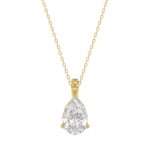 LADIES SOLITAIRE PENDANT WITH CHAIN 2CT PEAR DIAMOND 14K YELLOW GOLD