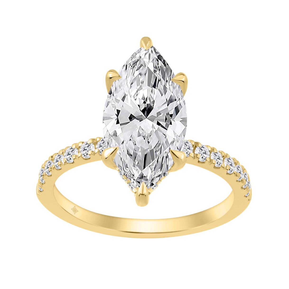 14K YELLOW GOLD 3 1/2CT MARQUISE/ROUND DIAMOND LADIES RING (CENTER STONE MARQUISE DIAMOND 3CT) 1 14K YELLOW GOLD 3 1/2CT MARQUISE/ROUND DIAMOND LADIES RING (CENTER STONE MARQUISE DIAMOND 3CT) - Image 1