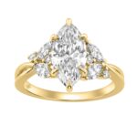 14K Yellow Gold 3 1/2Ct Lab-Grown Diamond Engagement Ring For Women 3Ct Marquise Center With Round Side Stones, Elegant Fashion Bridal Ring (Color F-G