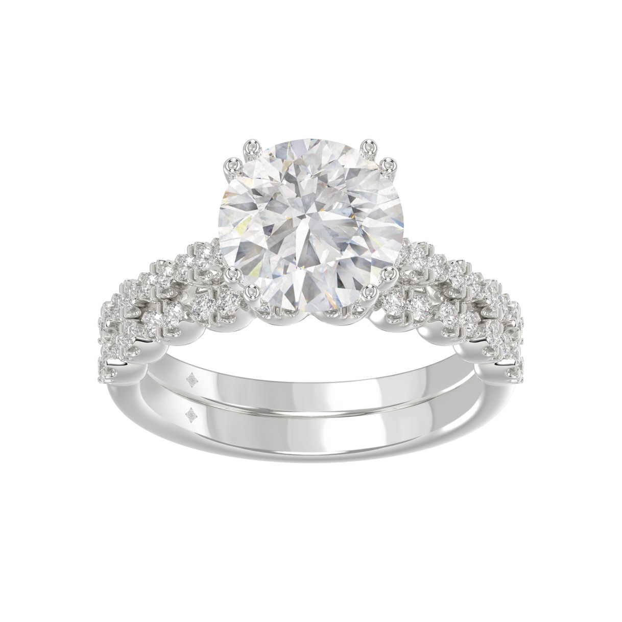 Ladies 14K White Gold Ladies Elegance- Bridal Set 3 1/3CT Round Diamond 3.00CT Round Center stone (Color F-G -Clarity VS1/VS2) 1 Ladies 14K White Gold Ladies Elegance- Bridal Set 3 1/3CT Round Diamond 3.00CT Round Center stone (Color F-G -Clarity VS1/VS2) - Image 1
